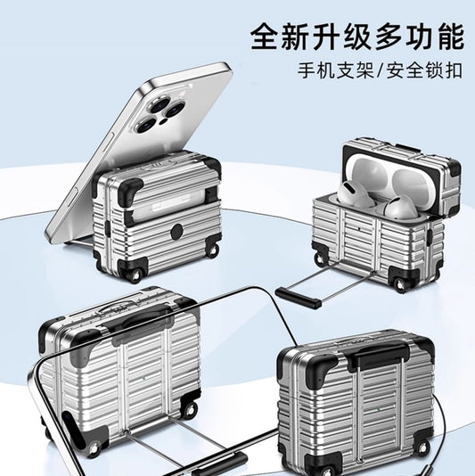 Luggage Apple AirPods / Pro Earphone Case Skin with Phone Stand