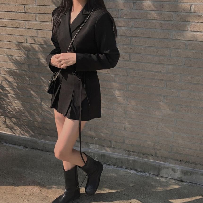 Crop Wrap Blazer & Pleated Mini Skirt Set
