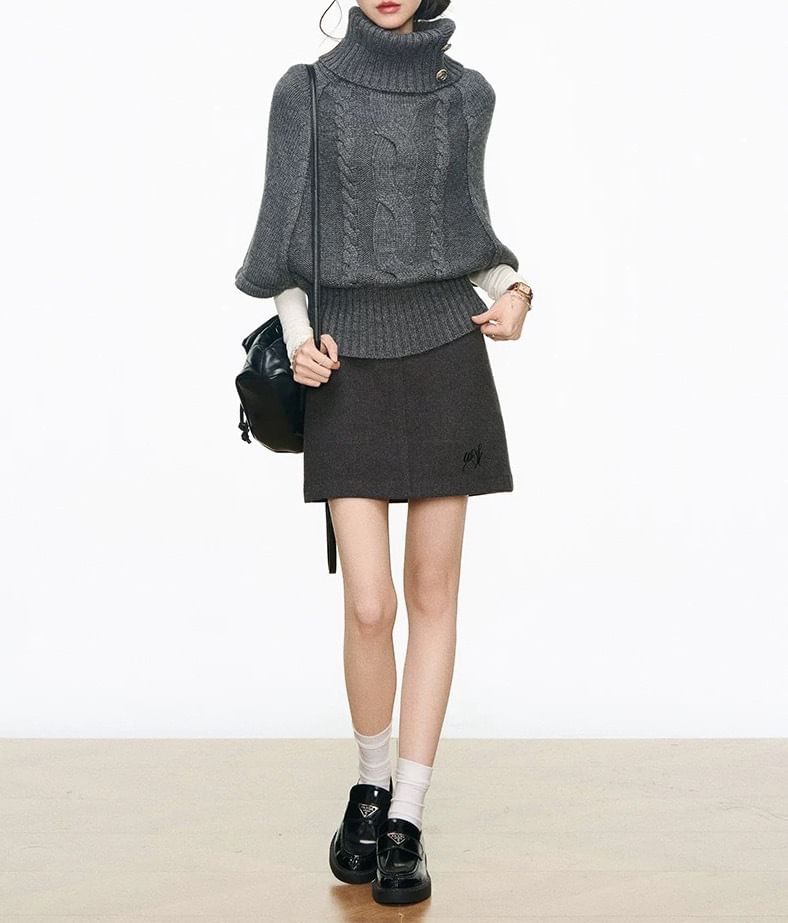 Turtleneck Cable-Knit Sweater & Mini A-Line Skirt
