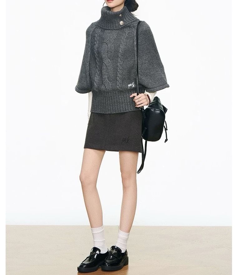 Turtleneck Cable-Knit Sweater & Mini A-Line Skirt
