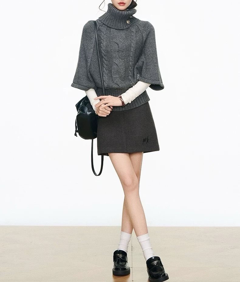 Turtleneck Cable-Knit Sweater & Mini A-Line Skirt