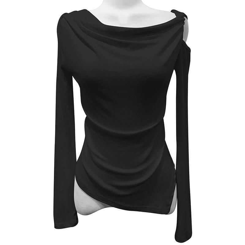 Cold-Shoulder Asymmetric Solid Top with Long Sleeves