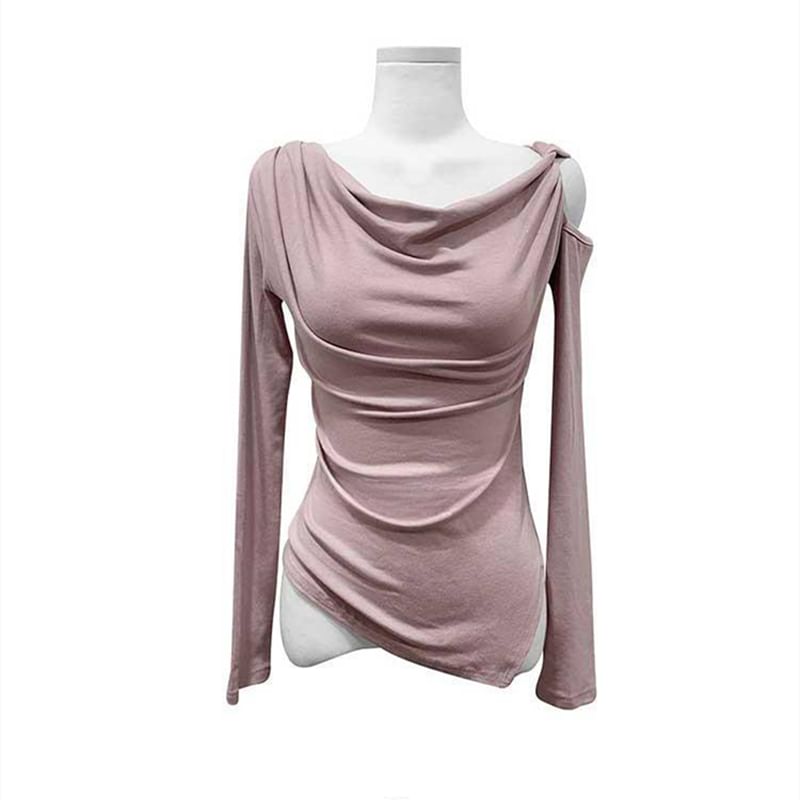 Cold-Shoulder Asymmetric Solid Top with Long Sleeves