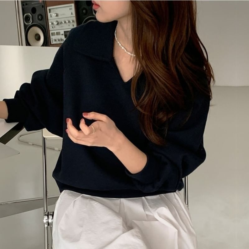 Collared Solid Pullover Top