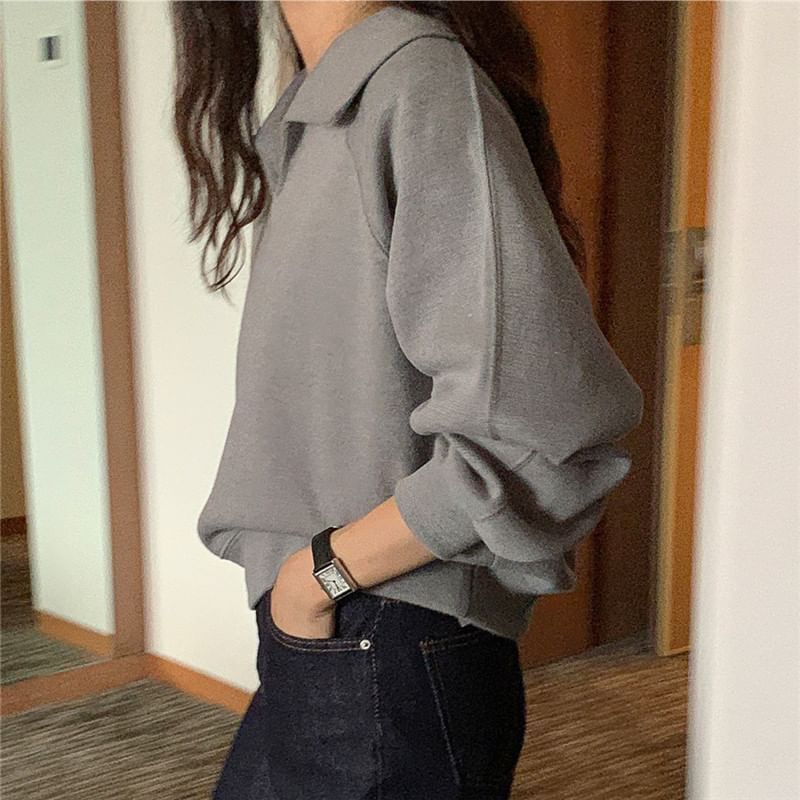 Collared Solid Pullover Top