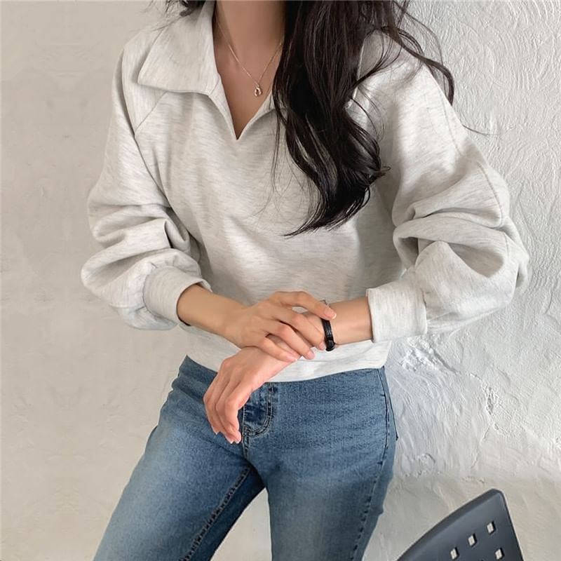 Collared Solid Pullover Top