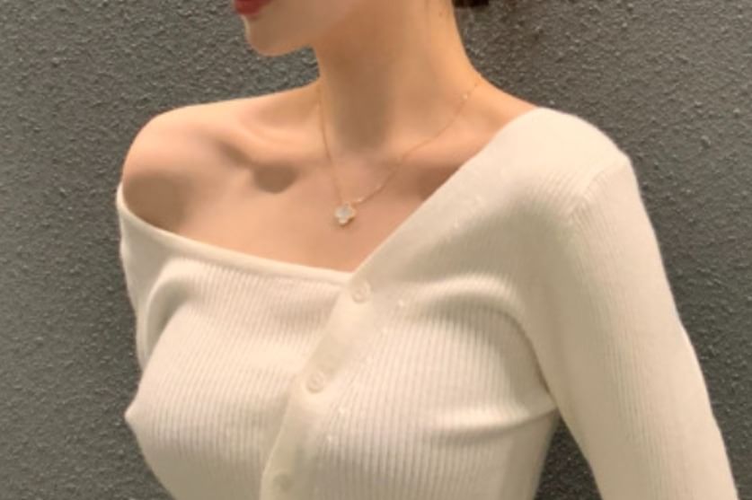 Solid Asymmetric Knit Top with Extended Sleeves