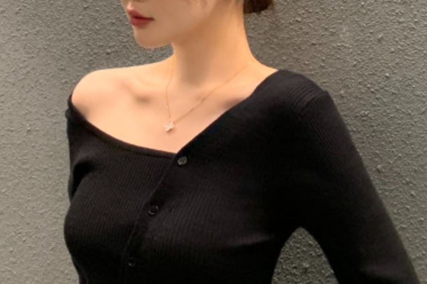 Solid Asymmetric Knit Top with Extended Sleeves