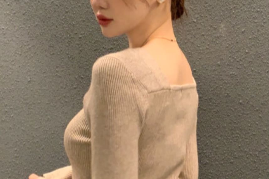 Solid Asymmetric Knit Top with Extended Sleeves