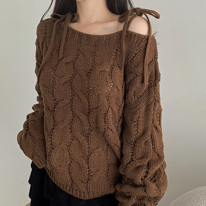 Perforated Solid Knit Top with Boatneck & Long Sleeves