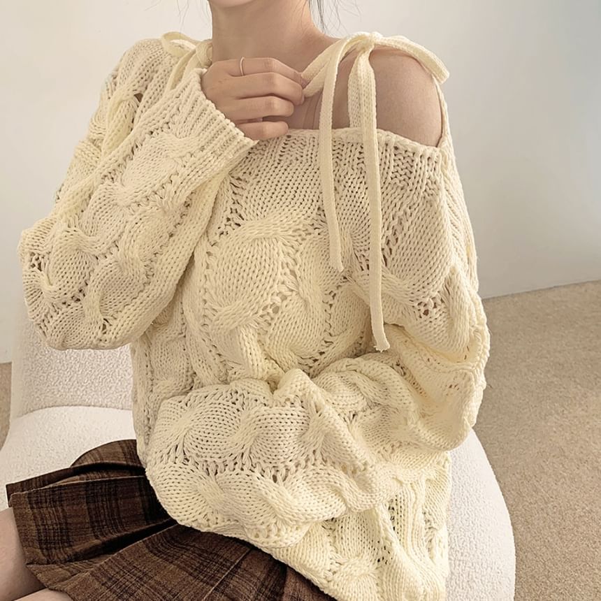 Perforated Solid Knit Top with Boatneck & Long Sleeves