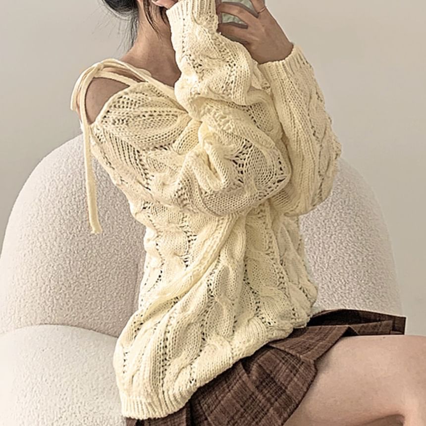 Perforated Solid Knit Top with Boatneck & Long Sleeves