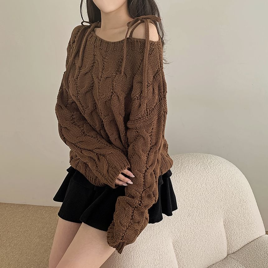 Perforated Solid Knit Top with Boatneck & Long Sleeves