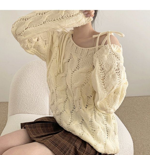Perforated Solid Knit Top with Boatneck & Long Sleeves
