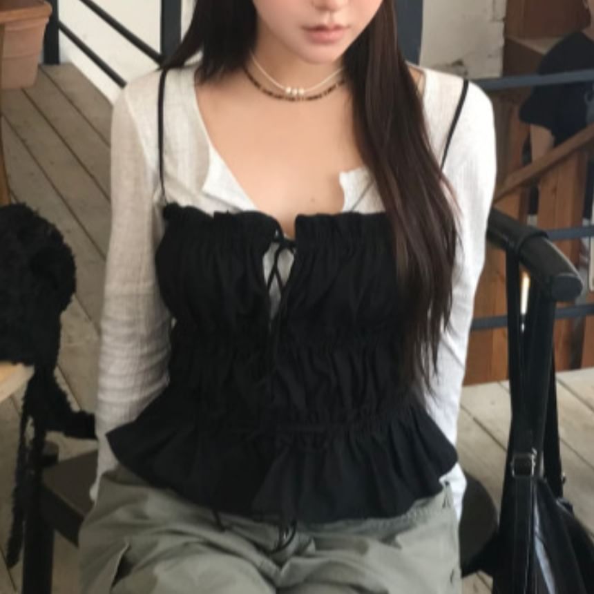 Frill-Trimmed Solid Crop Camisole Top