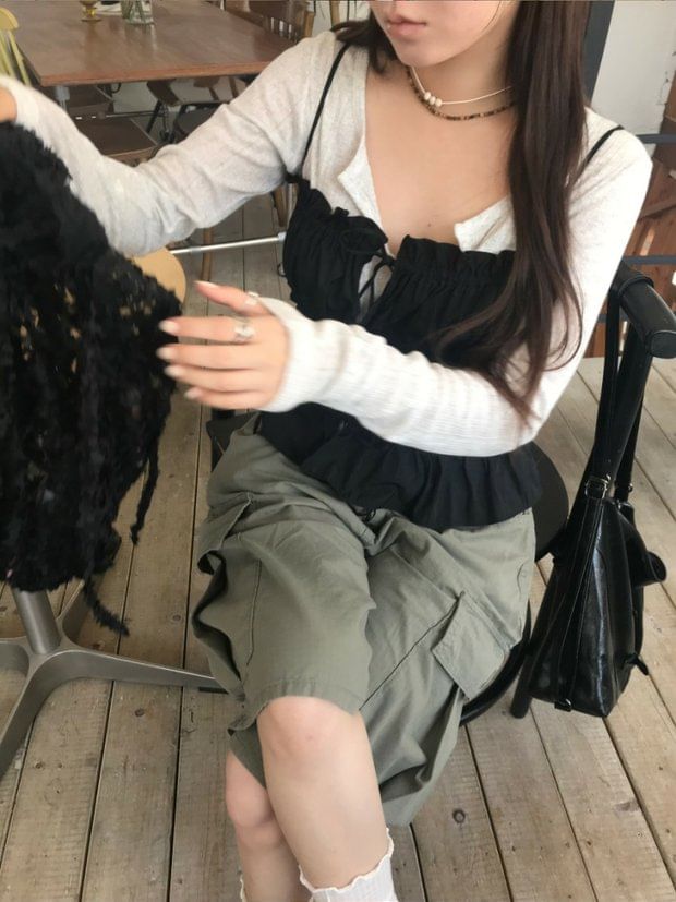 Frill-Trimmed Solid Crop Camisole Top