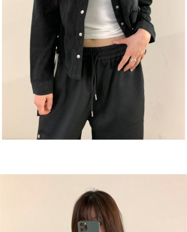 Corduroy Solid Shirt with Long Sleeves