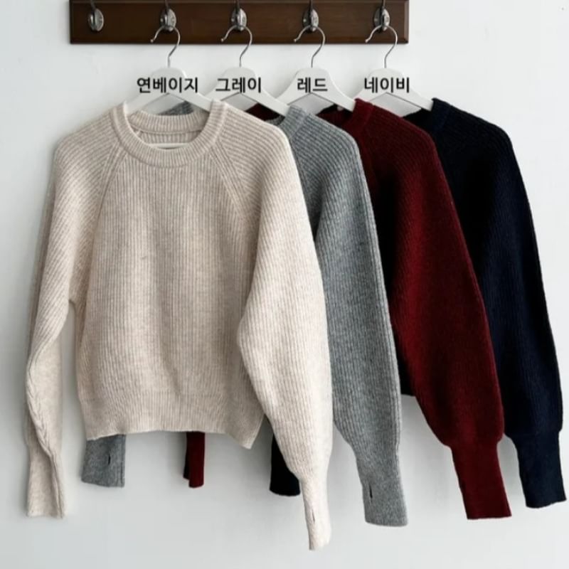 Ribbed Solid Sweater with Crewneck