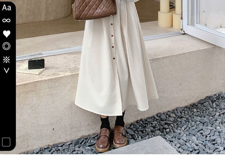 Solid A-Line Midi Shirt Dress & Asymmetric Button Crop Vest with Sleeves