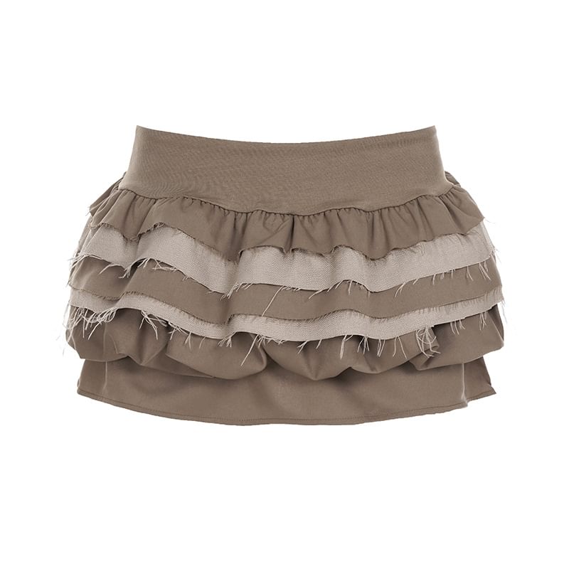 Ruffled Trim Mini Skirt with Mid Waist