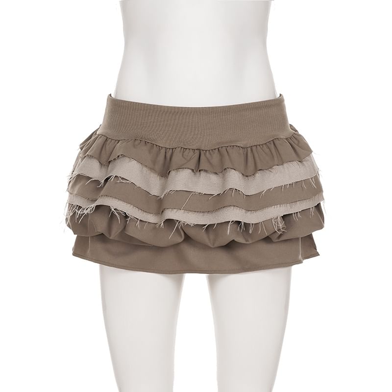 Ruffled Trim Mini Skirt with Mid Waist