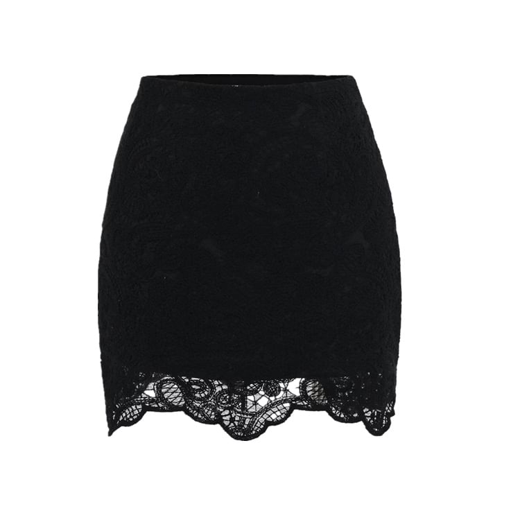 Lace Mini Pencil Skirt with High Rise