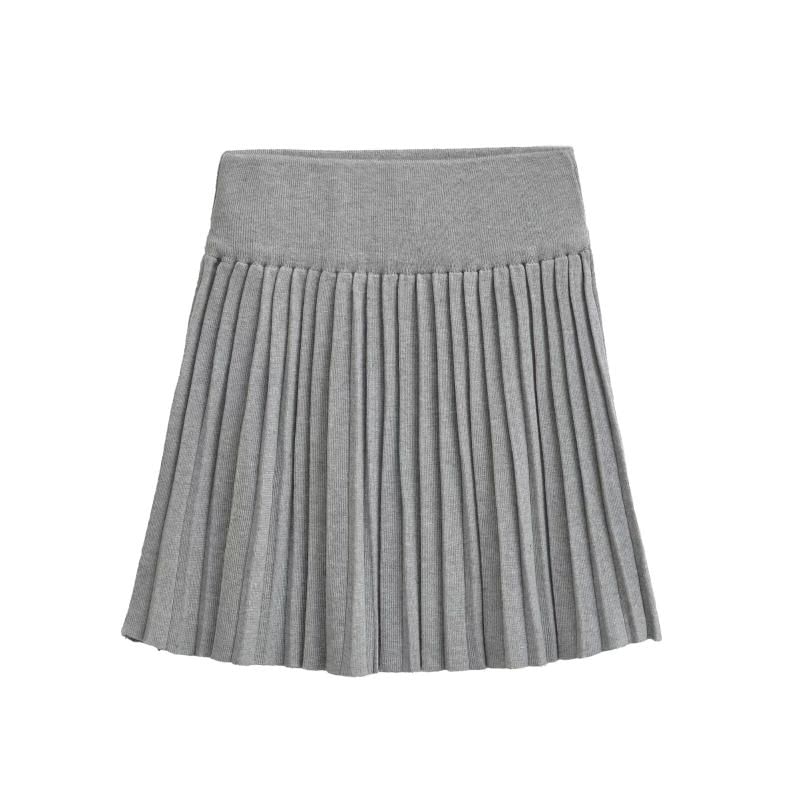 Pleated Knit Mini A-Line Skirt with High Waist