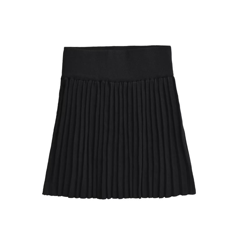 Pleated Knit Mini A-Line Skirt with High Waist
