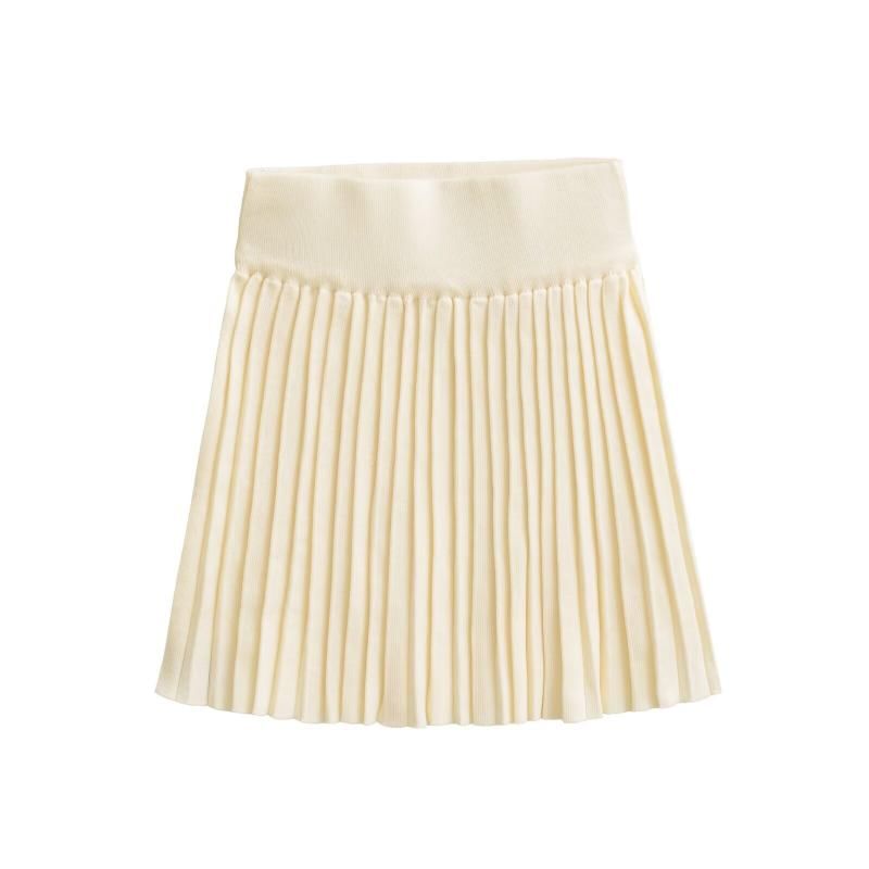 Pleated Knit Mini A-Line Skirt with High Waist