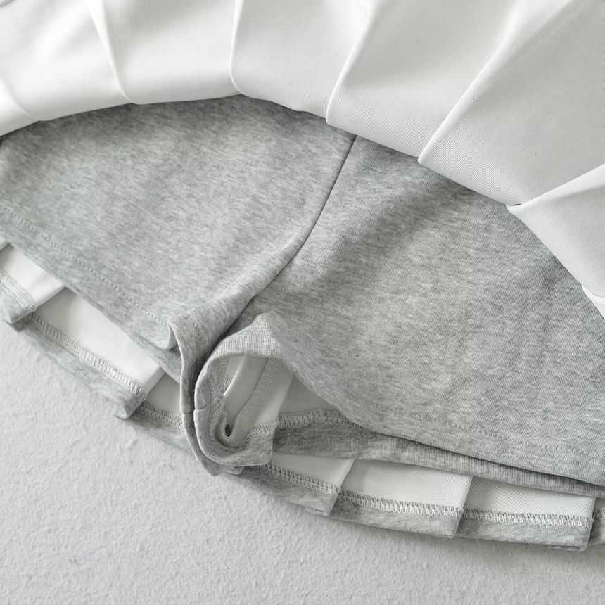 Pleated Mini A-Line Skirt with High Waist