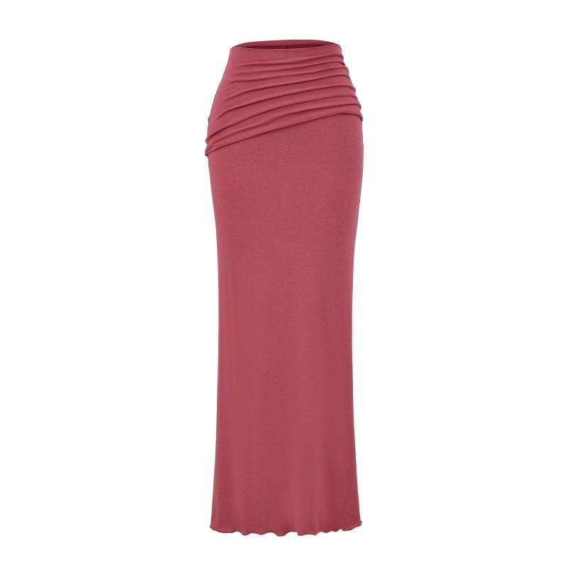 Ruched Maxi Pencil Skirt with High Waist