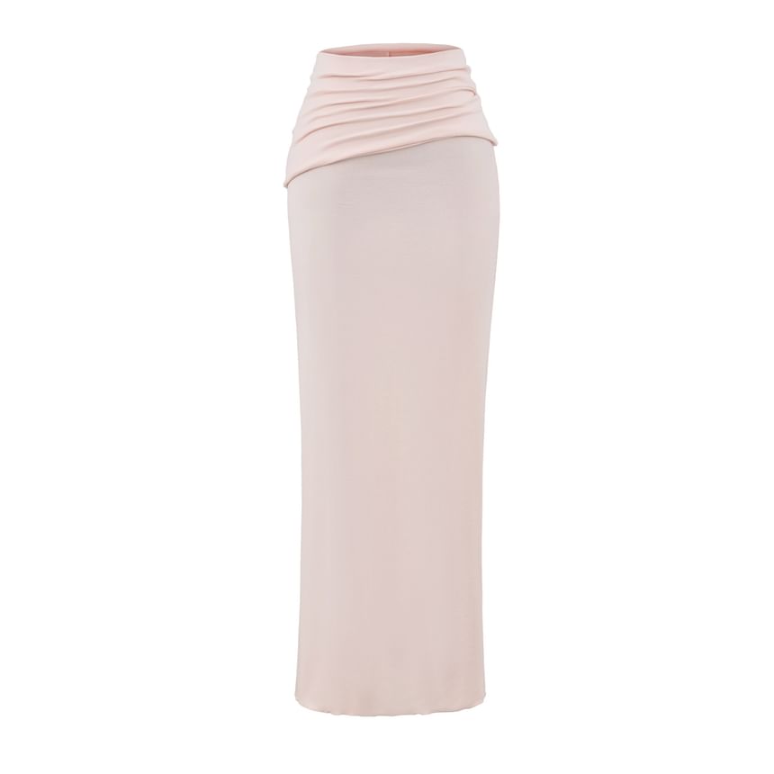 Ruched Maxi Pencil Skirt with High Waist