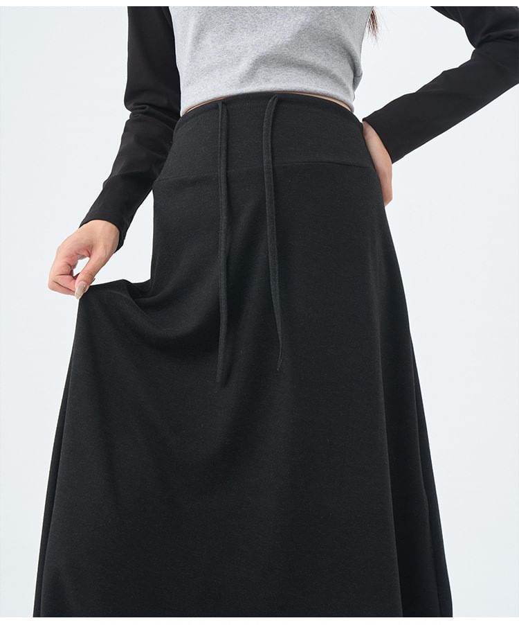 Maternity Drawstring Waist Midi A-Line Skirt