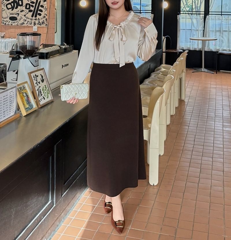 Plus Size Scoop Neck Plain Long Sleeve Blouse Shirt