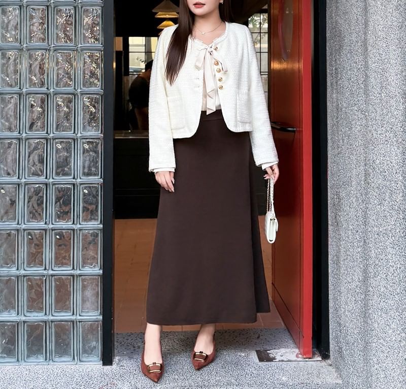 Plus Size Scoop Neck Plain Long Sleeve Blouse Shirt
