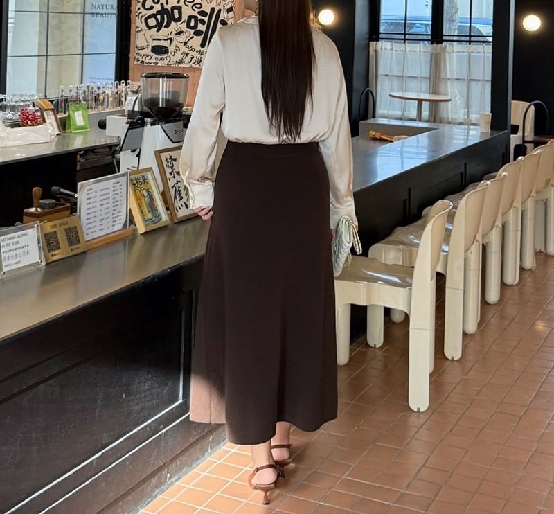 Plus Size Scoop Neck Plain Long Sleeve Blouse Shirt