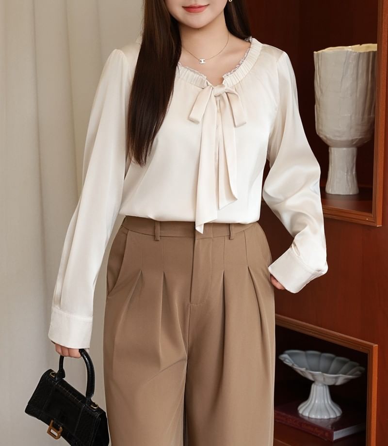 Plus Size Scoop Neck Plain Long Sleeve Blouse Shirt