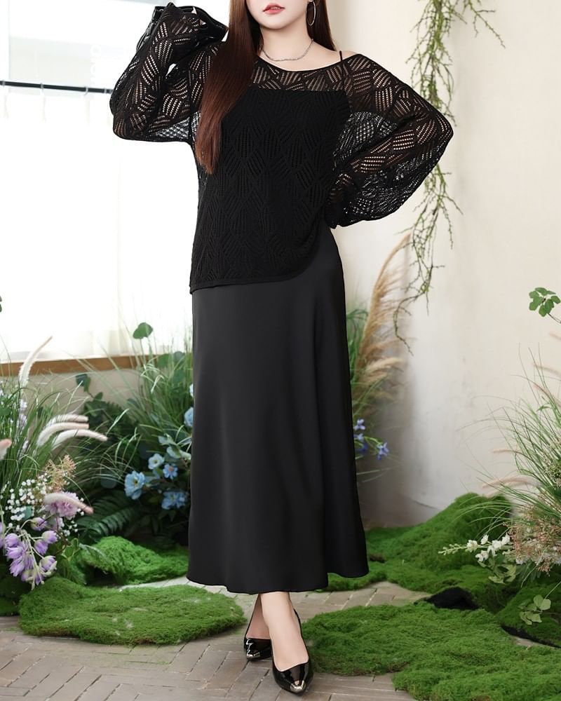 Plus Size Long Sleeve Off Shoulder Cutout Blouse Top