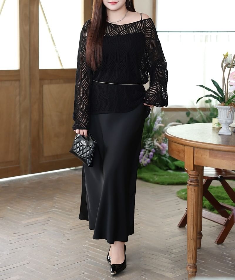 Plus Size Long Sleeve Off Shoulder Cutout Blouse Top