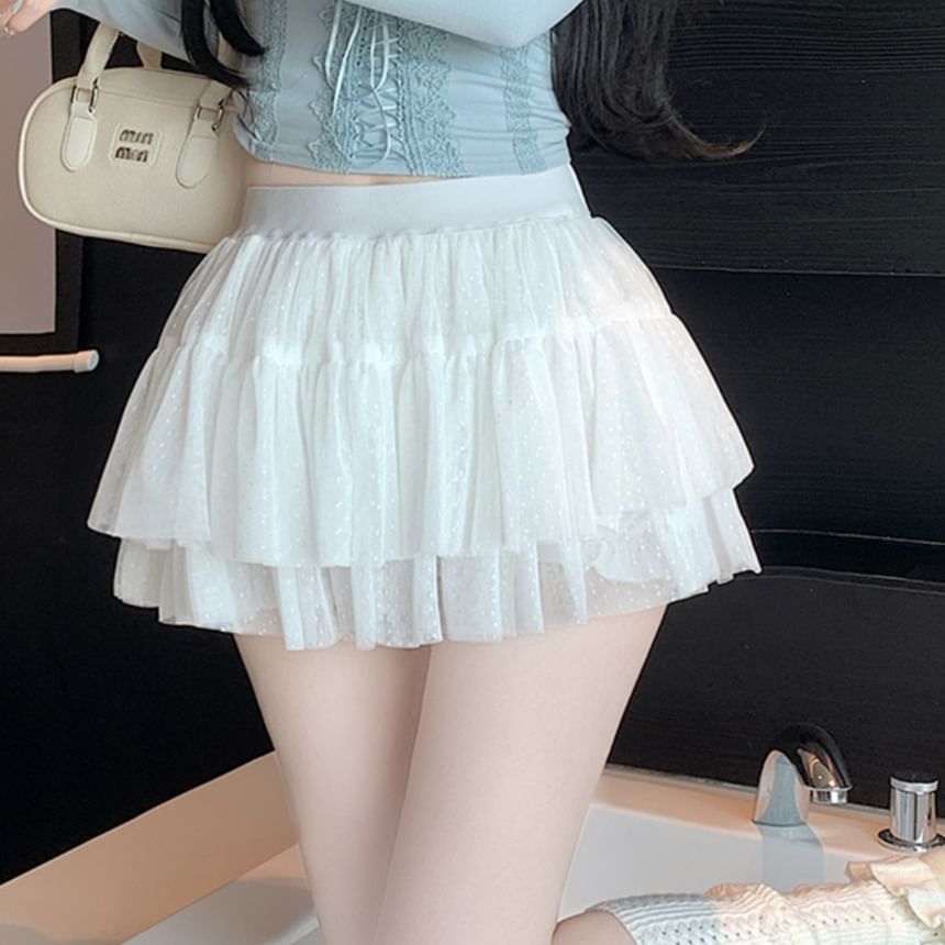 Sheer Mini Tiered Skirt with High Rise