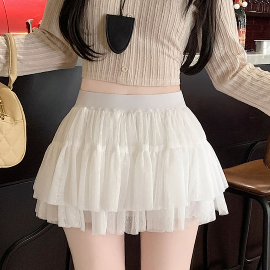 Sheer Mini Tiered Skirt with High Rise