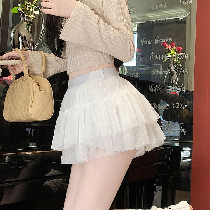 Sheer Mini Tiered Skirt with High Rise