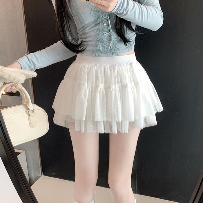 Sheer Mini Tiered Skirt with High Rise