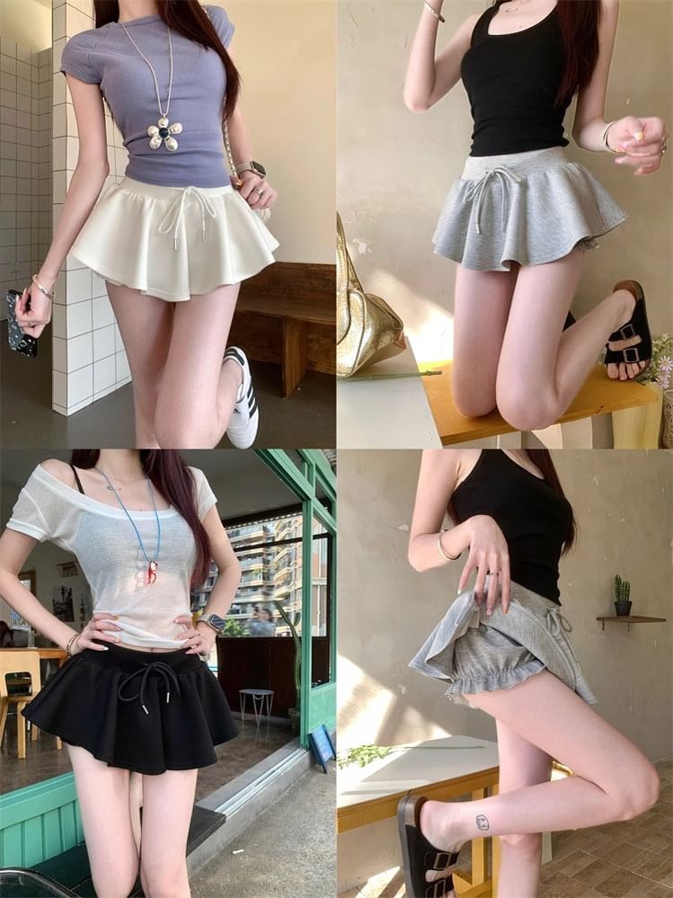 Drawstring Waist Mini A-Line Skirt