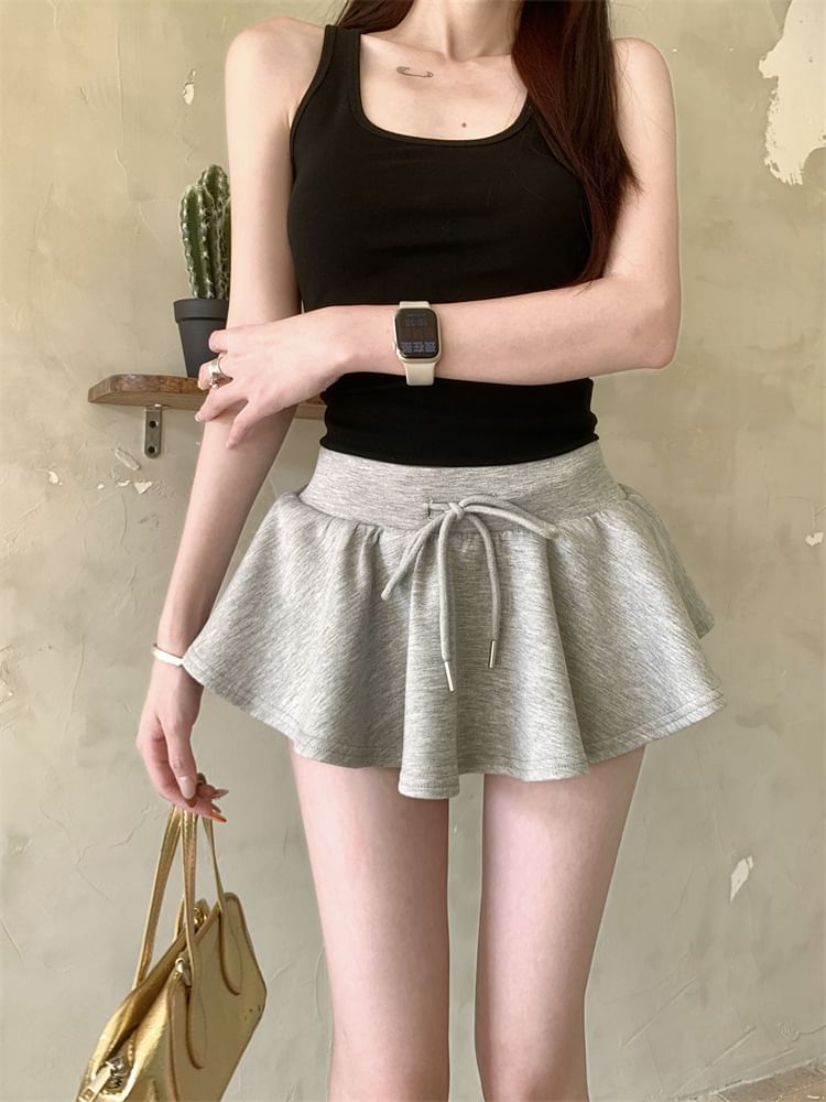 Drawstring Waist Mini A-Line Skirt