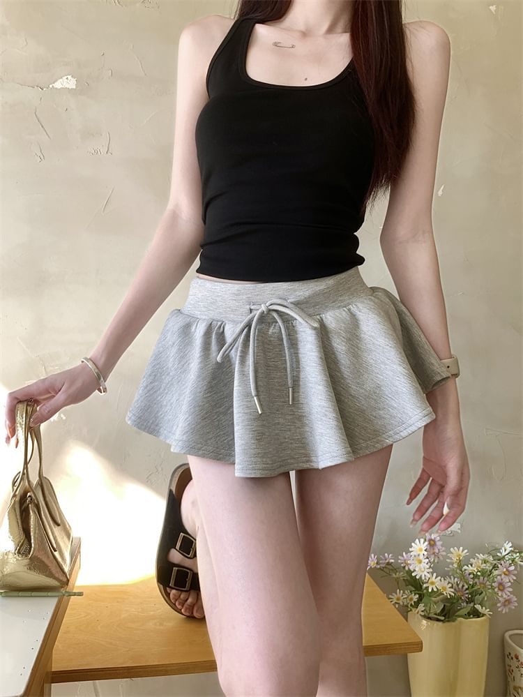 Drawstring Waist Mini A-Line Skirt