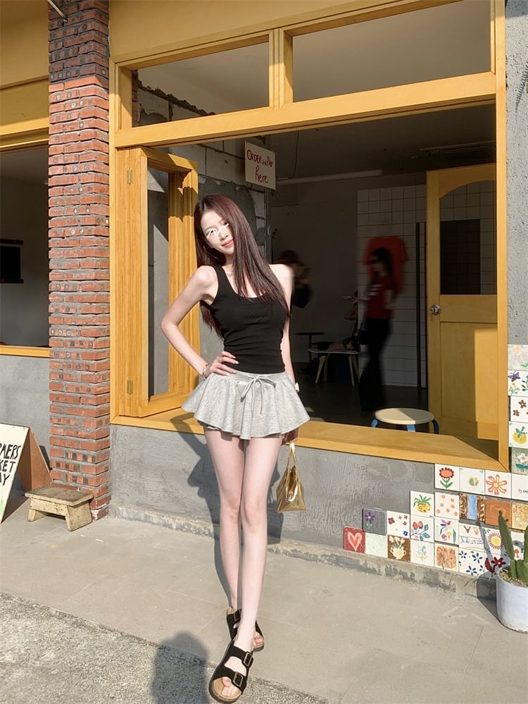 Drawstring Waist Mini A-Line Skirt
