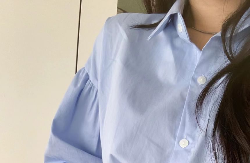 Solid Shirt with Long Sleeves & High-Waist Asymmetric A-Line Midi Skirt