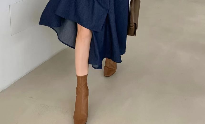 Solid Shirt with Long Sleeves & High-Waist Asymmetric A-Line Midi Skirt