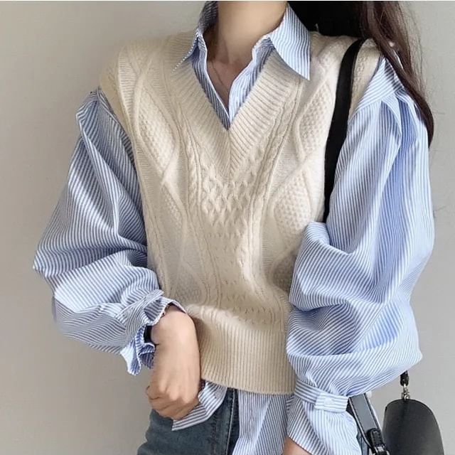 Striped Shirt with Extended Sleeves